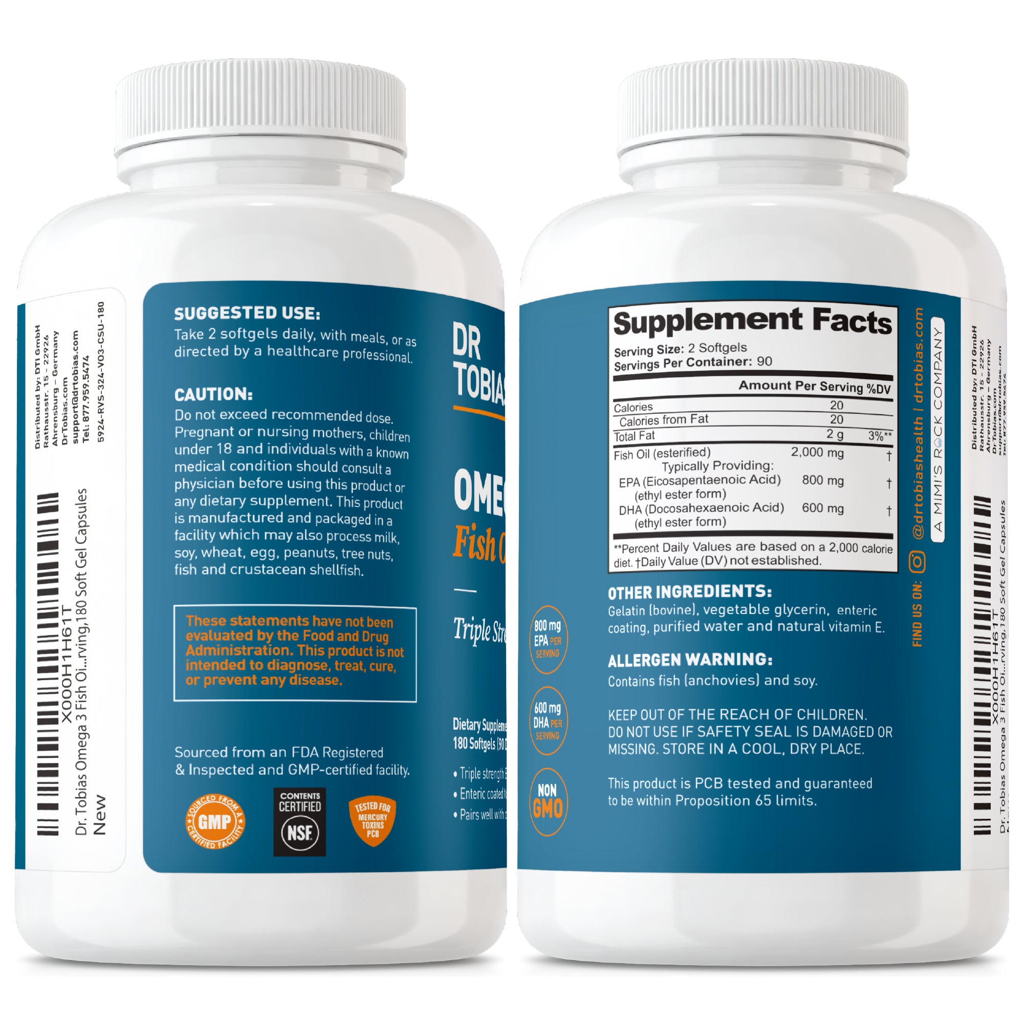 Dr. Tobias Omega 3 Fish Oil – Triple Strength Dietary Nutritional Supplement