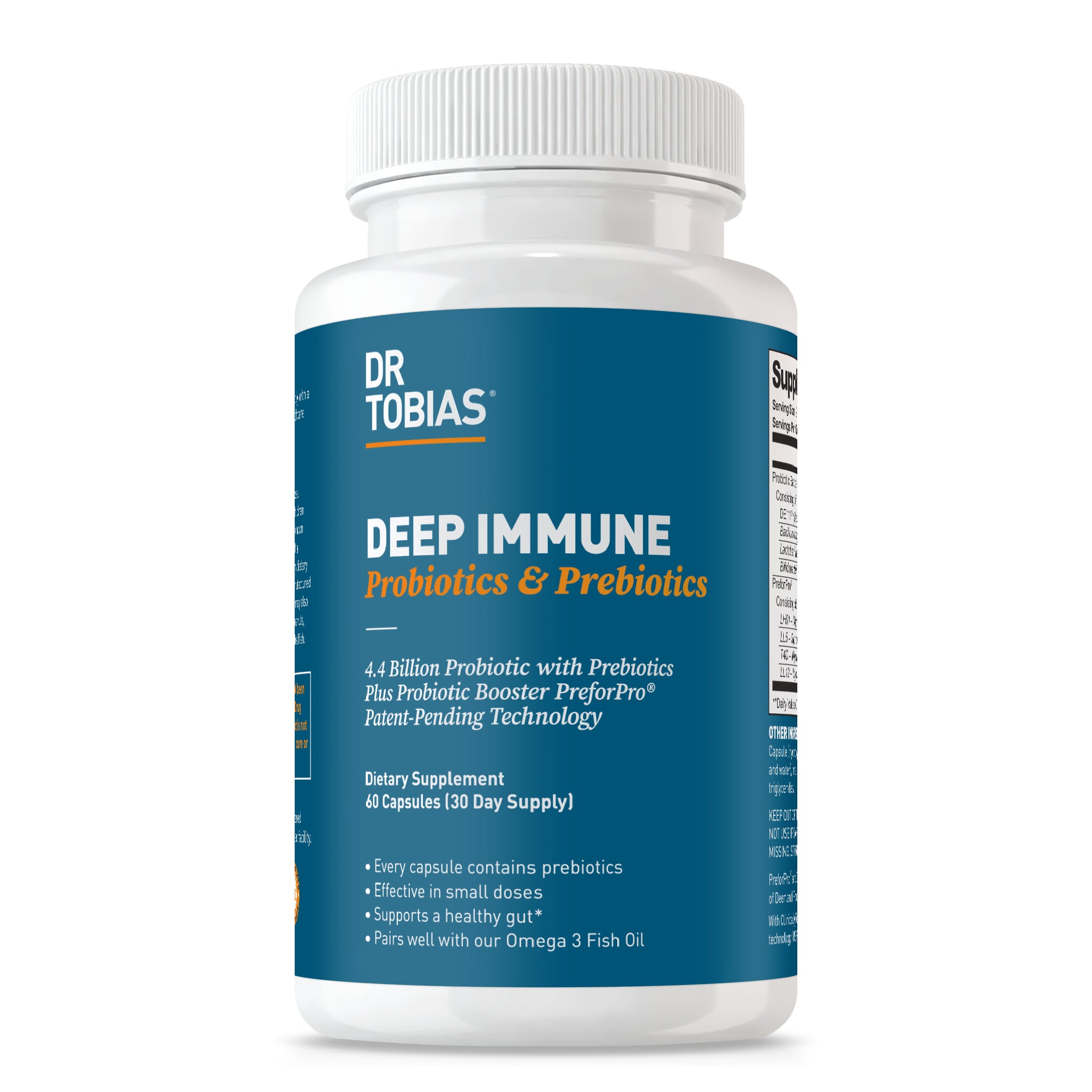 Dr. Tobias Deep Immune Probiotics & Prebiotics, Dual Action Digestion & Immune Support with PreforPro Prebiotics & Delayed Release Probiotics