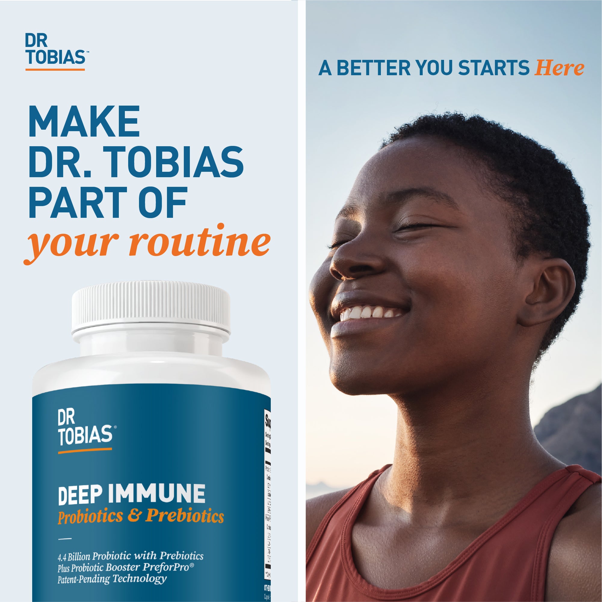 Dr. Tobias Deep Immune Probiotics & Prebiotics, Dual Action Digestion & Immune Support with PreforPro Prebiotics & Delayed Release Probiotics