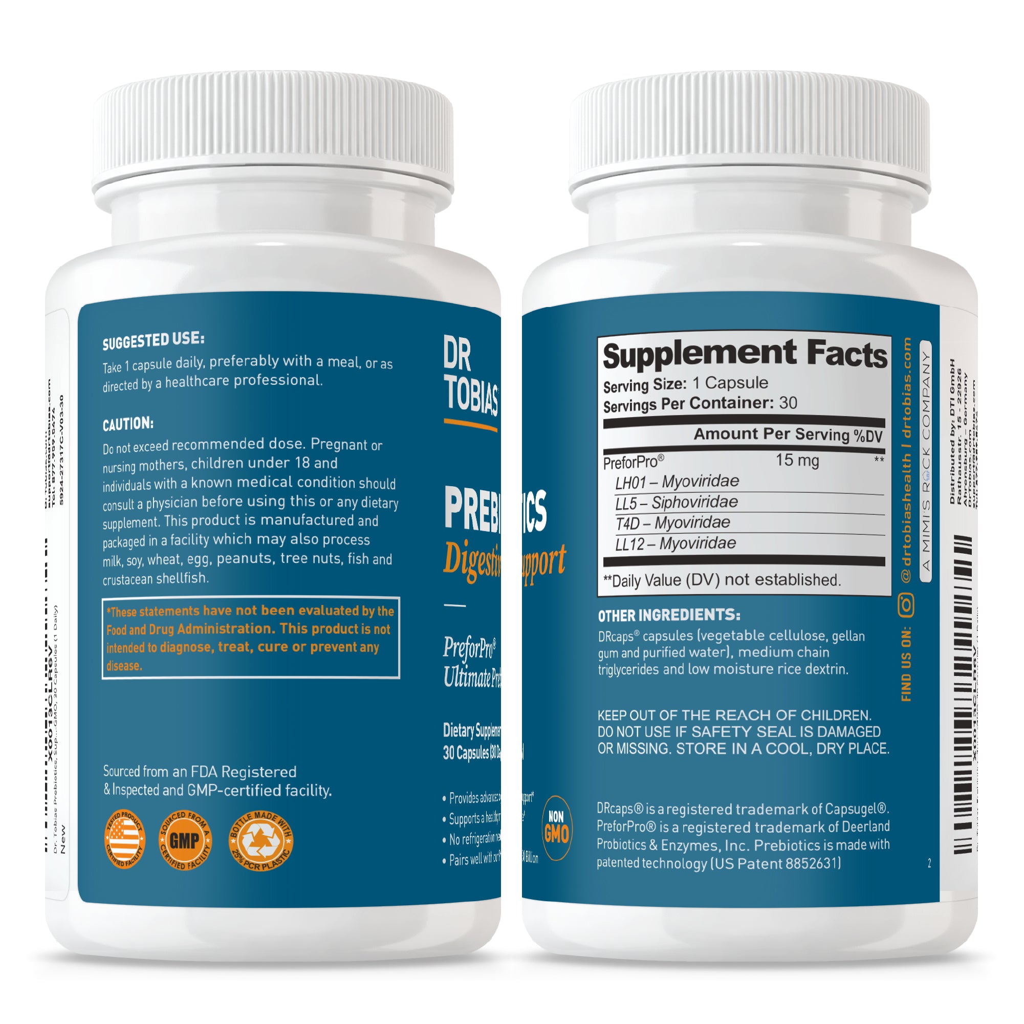 Dr. Tobias Prebiotics, Supports Digestion & Gut Health, Feed Good Probiotic Bacteria, Boost Gut Immune Function