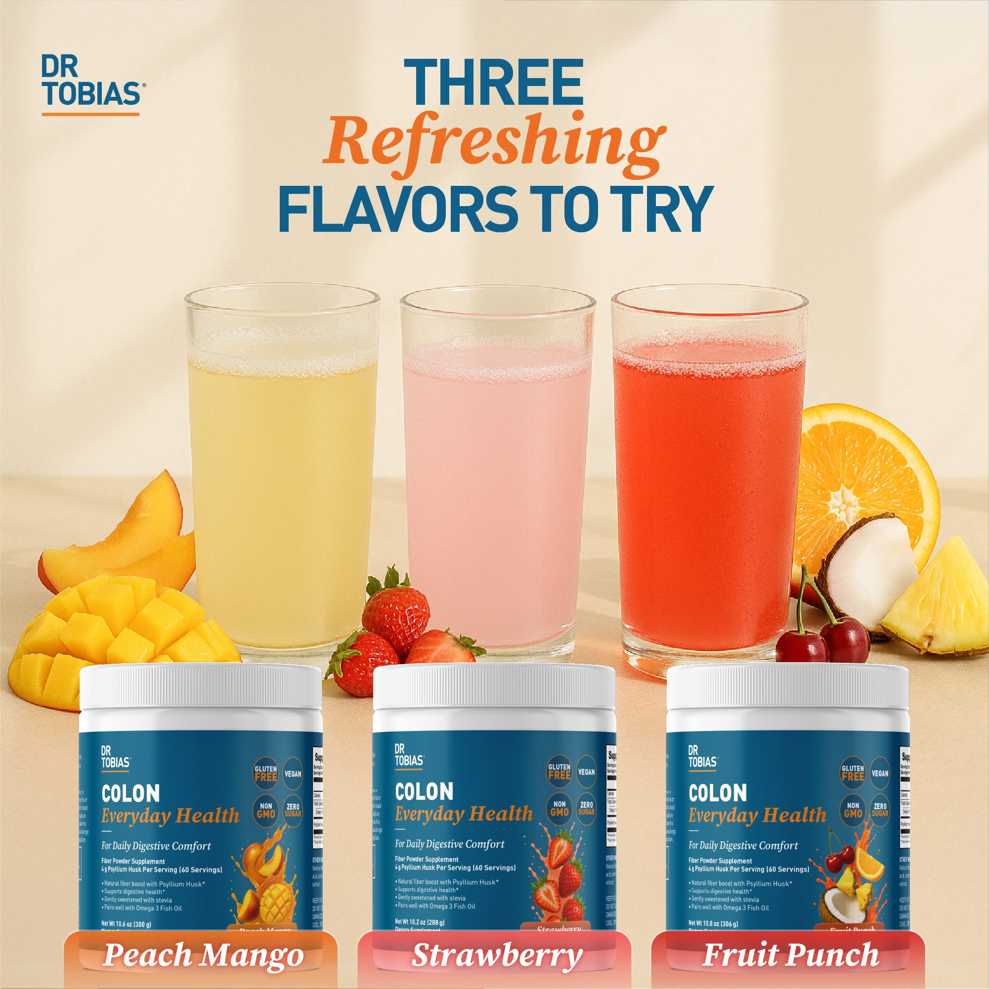 Dr. Tobias Colon Everyday Health - Gut Health for Women & Men Psyllium Fiber Powder Drink with 4g Psyllium Husk Powder per Serving, Strawberry Flavor