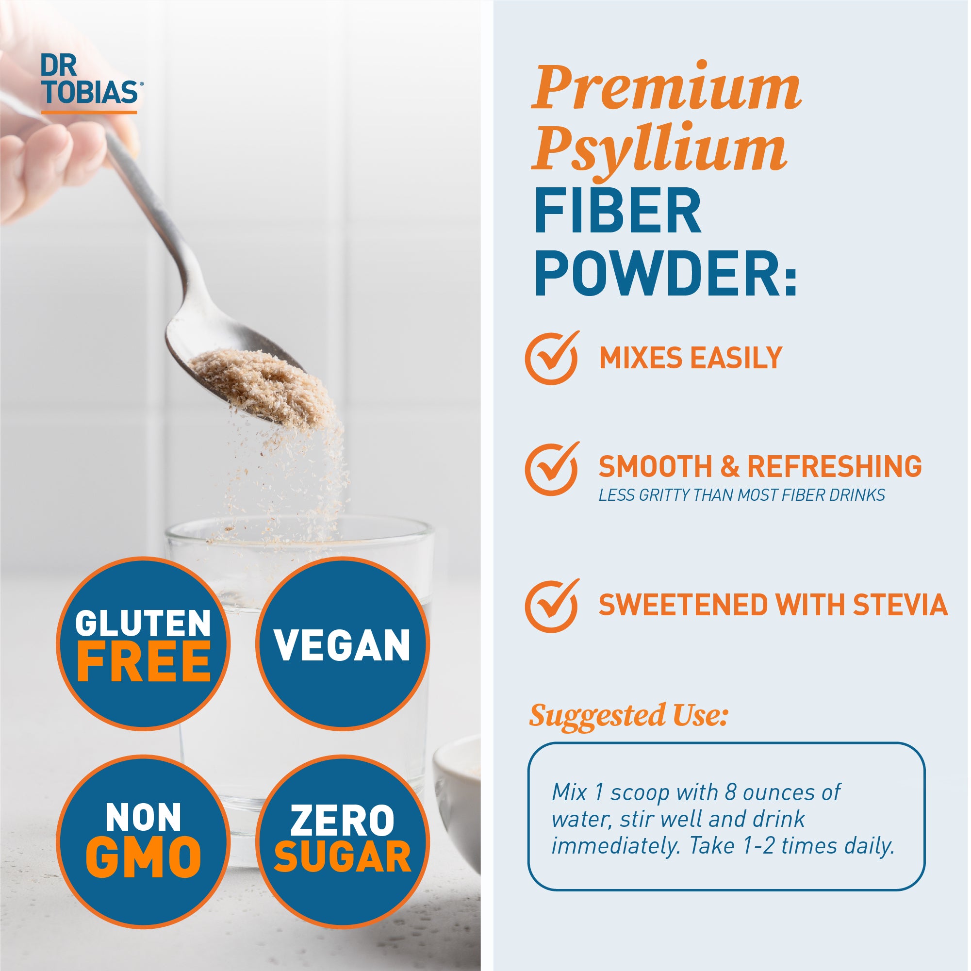 Dr. Tobias Colon Everyday Health - Gut Health for Women & Men Psyllium Fiber Powder Drink with 4g Psyllium Husk Powder per Serving, Strawberry Flavor