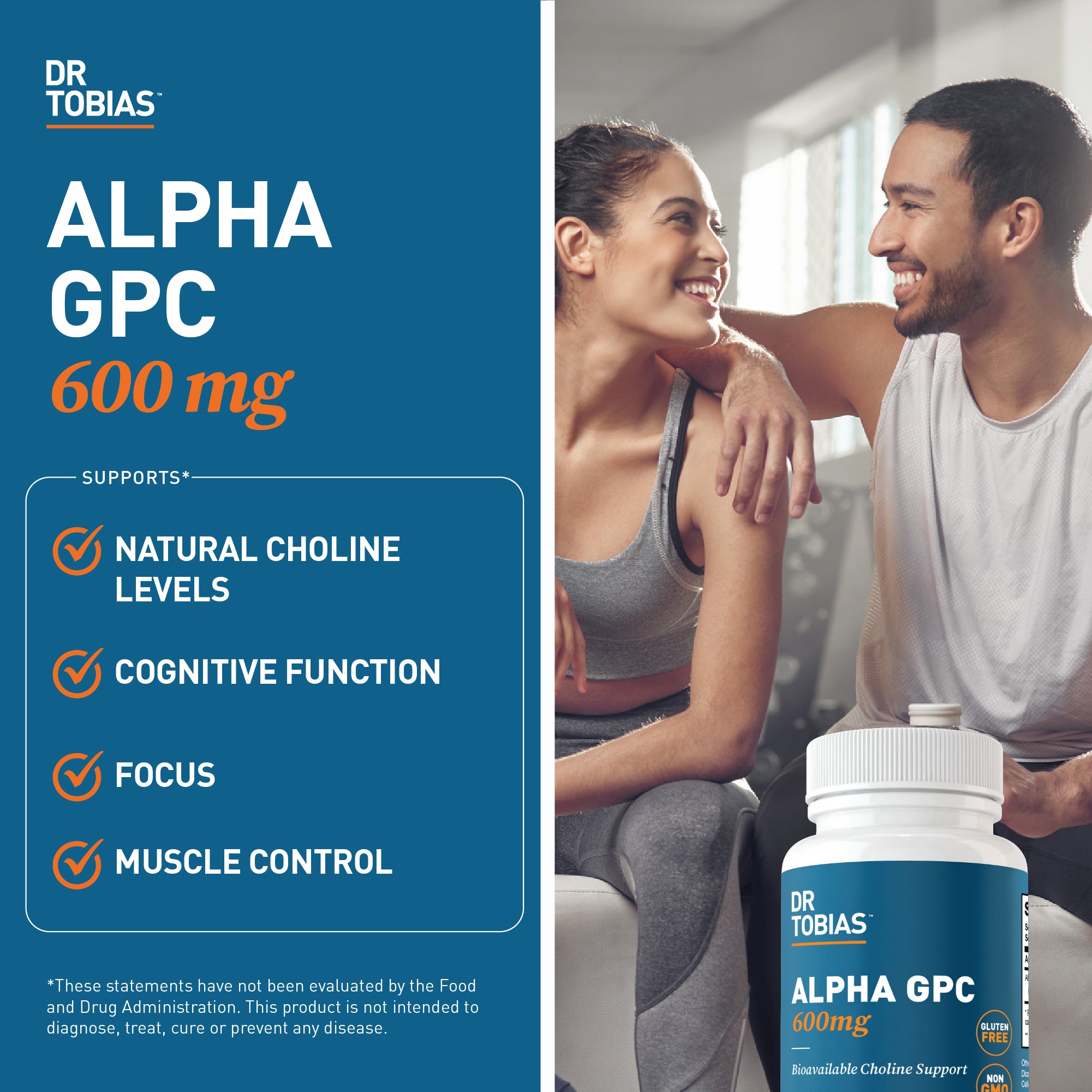 Dr. Tobias Alpha GPC 600mg Per Serving - Bioavailable Choline Supplements for Brain, Memory and Focus - Nootropic Alpha GPC Choline Supplement
