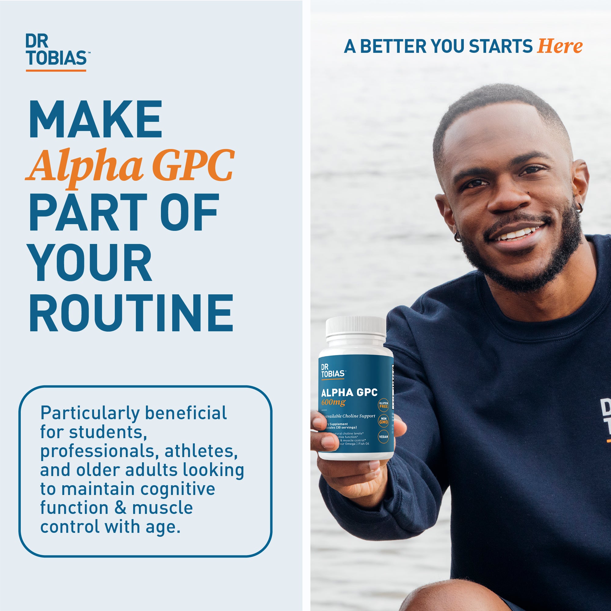 Dr. Tobias Alpha GPC 600mg Per Serving - Bioavailable Choline Supplements for Brain, Memory and Focus - Nootropic Alpha GPC Choline Supplement