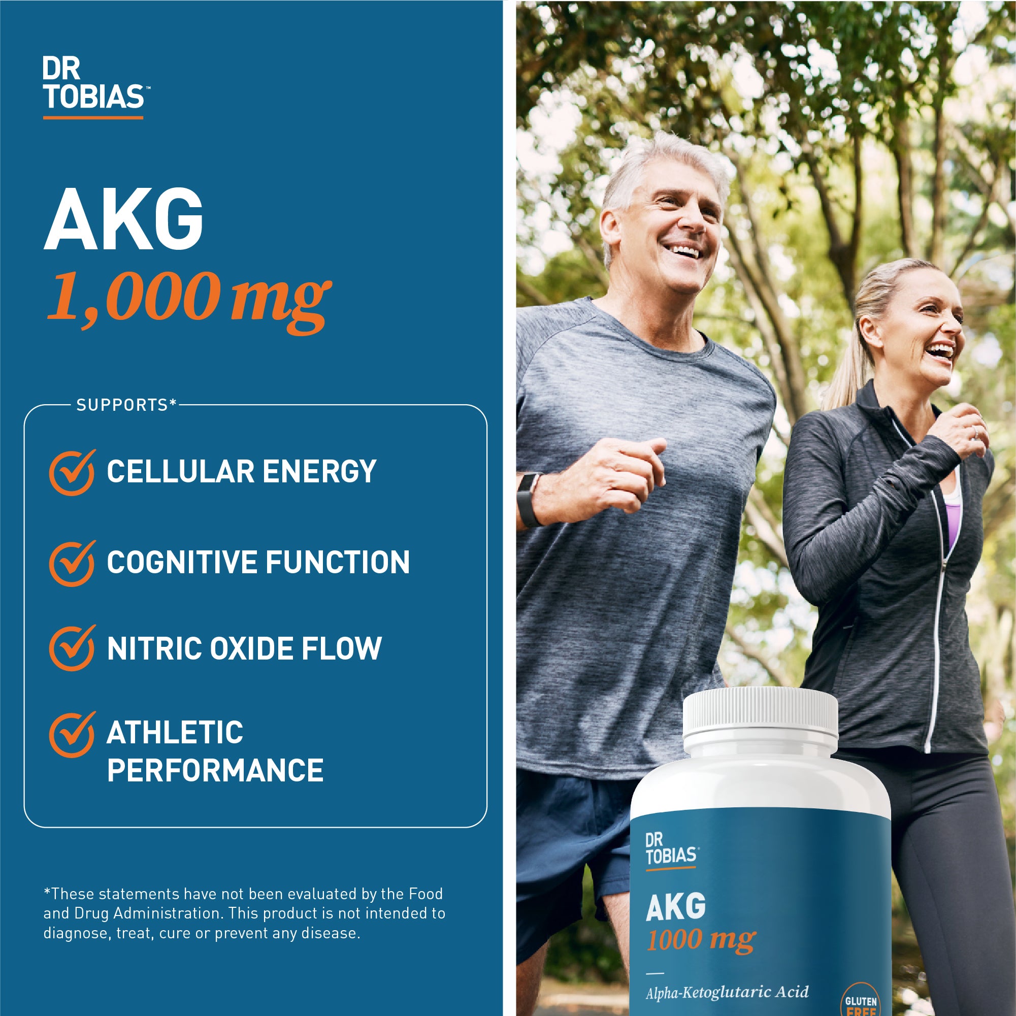 Dr. Tobias AKG Supplement 1000mg Per Serving, Bioavailable Alpha Ketoglutaric Acid, Supports Cellular Energy & Nitric Oxide Flow, Vegan