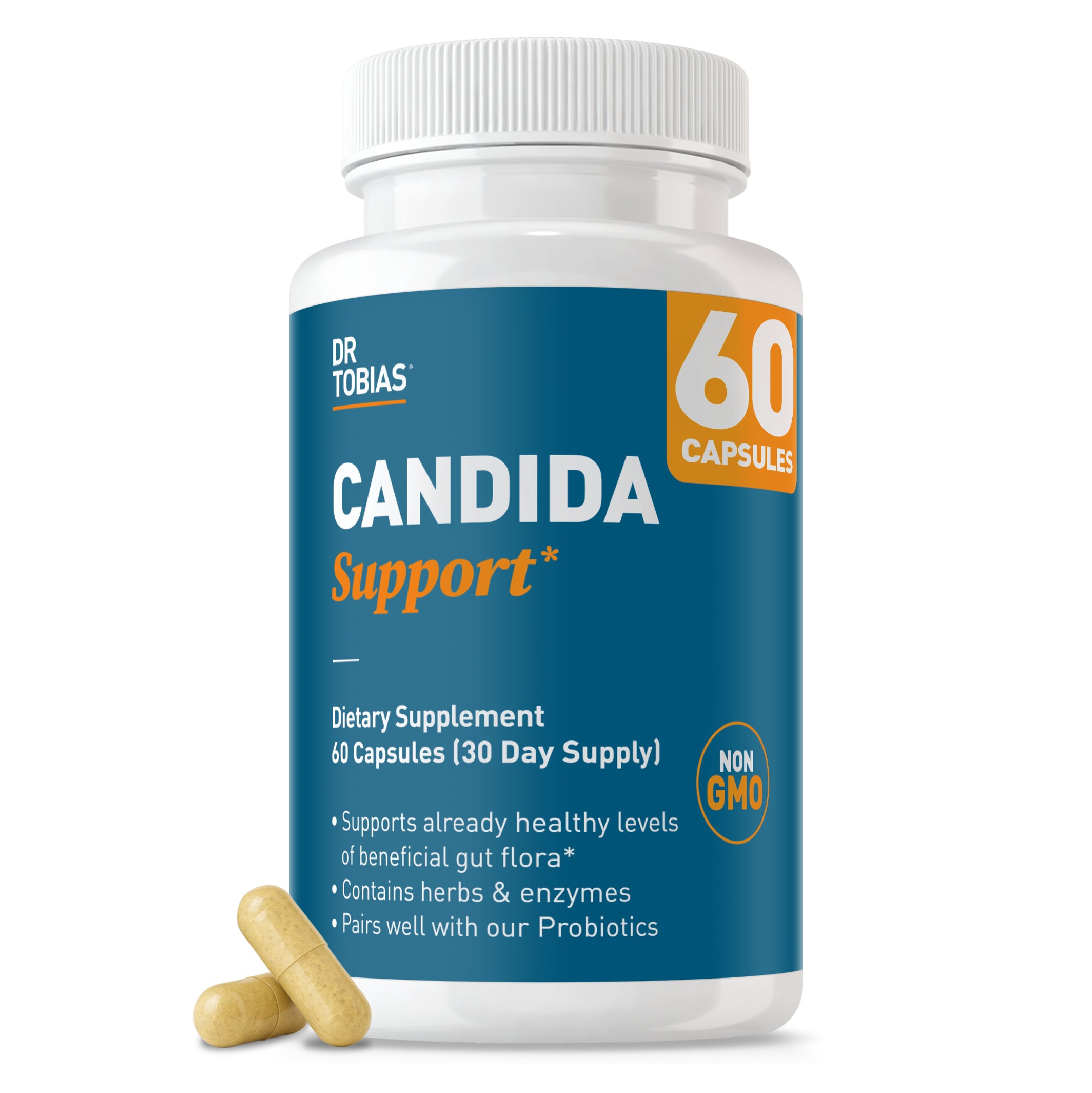 Dr. Tobias Candida Support, Gut Flora Balance Complex with Oregano, Caprylic Acid, Enzymes & Probiotics