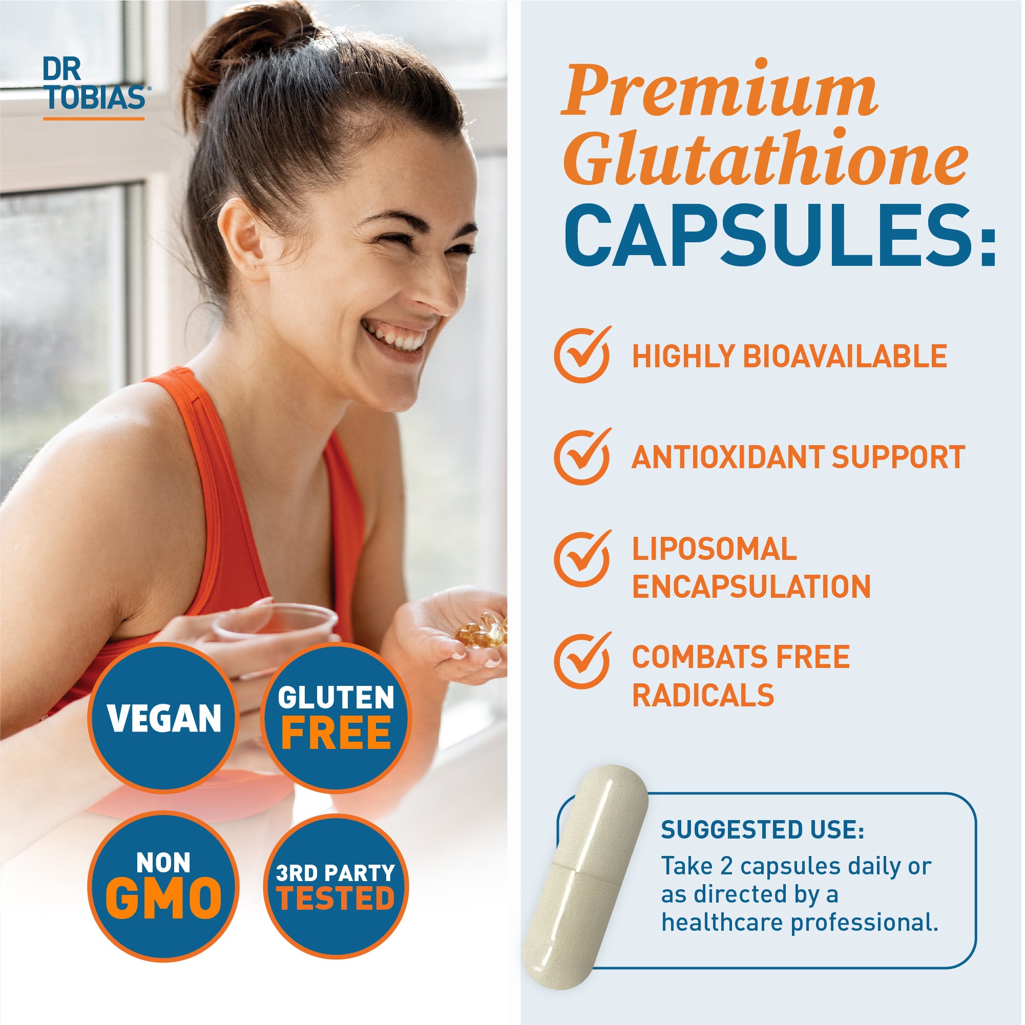 Dr. Tobias Liposomal Glutathione, 500mg Per Serving - Highly Bioavailable Glutathione Supplement, Supports Energy, Skin & Immune Health - Vegan