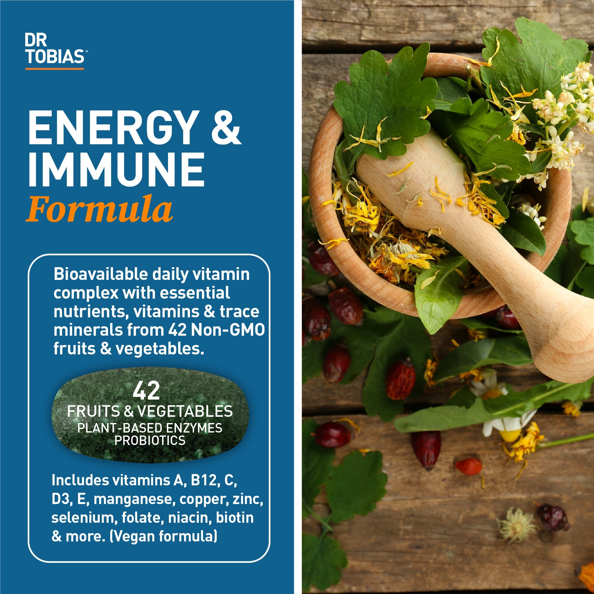 Dr Tobias Adult Multivitamin supports a healthy gut, multivitamin for digestion, vitamins for immunity, best vitamins for men