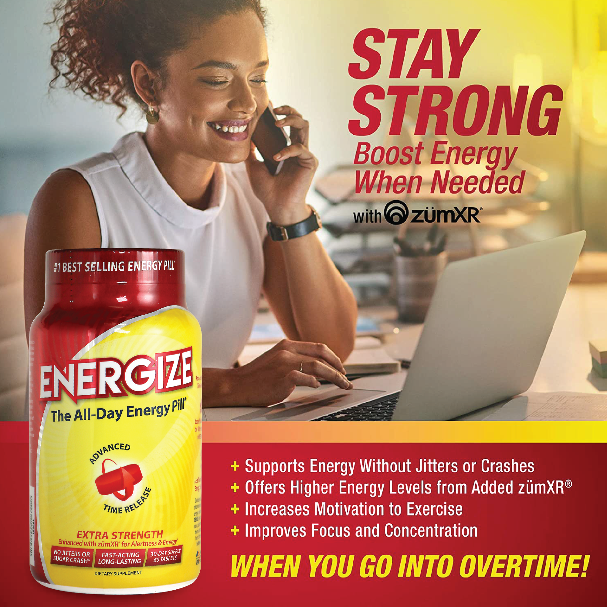ENERGIZE™ Extra Strength Energy Pills - All Day Energy (60 Count)