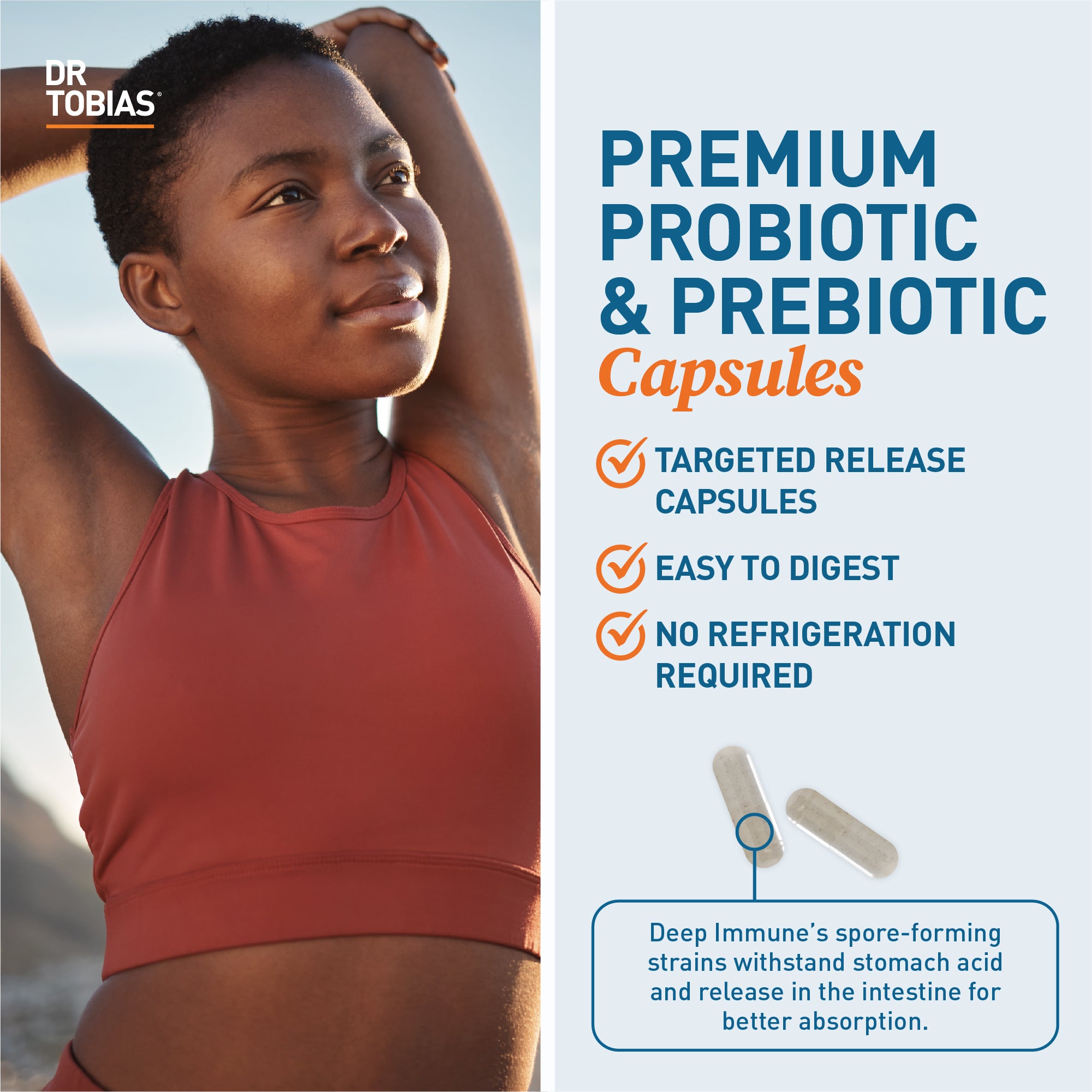 Dr. Tobias Deep Immune Probiotics & Prebiotics, Dual Action Digestion & Immune Support with PreforPro Prebiotics & Delayed Release Probiotics
