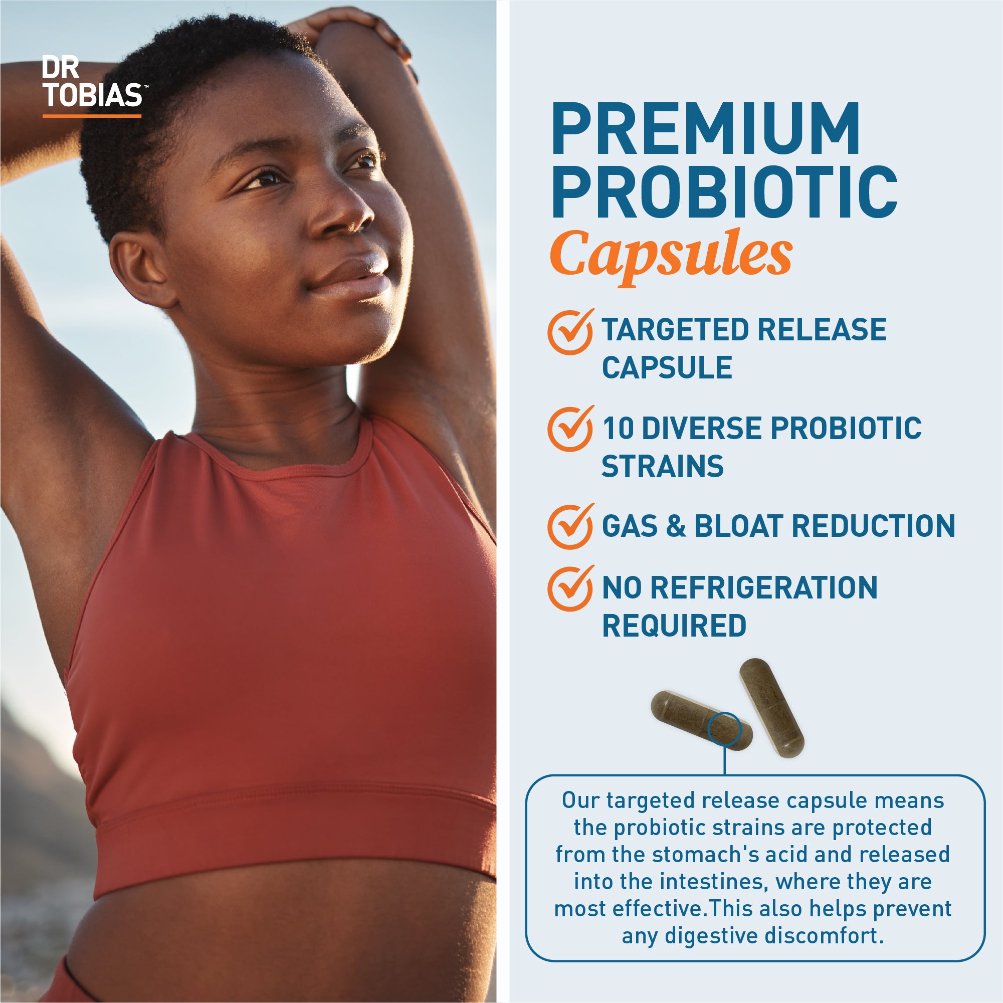 Dr. Tobias Probiotics 30 Billion, 10 Strains, 30 Billion CFU's, Targeted Release Probiotics for Women & Men, Supports Digestive Health, Shelf-Stable