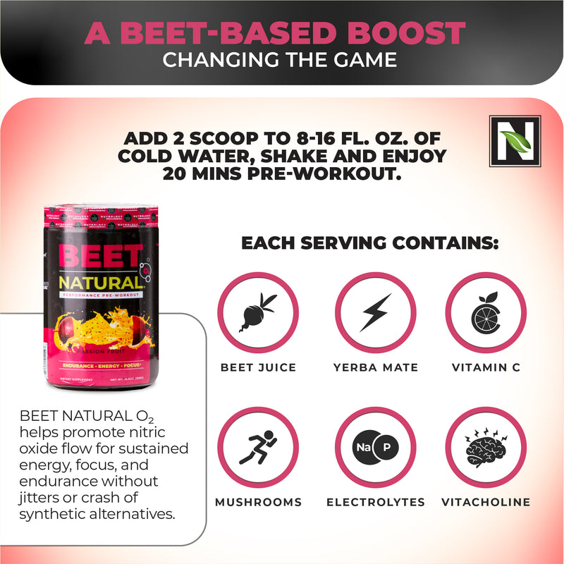 BEET NATURAL® O₂ Pre Workout - Passion Fruit Flavor