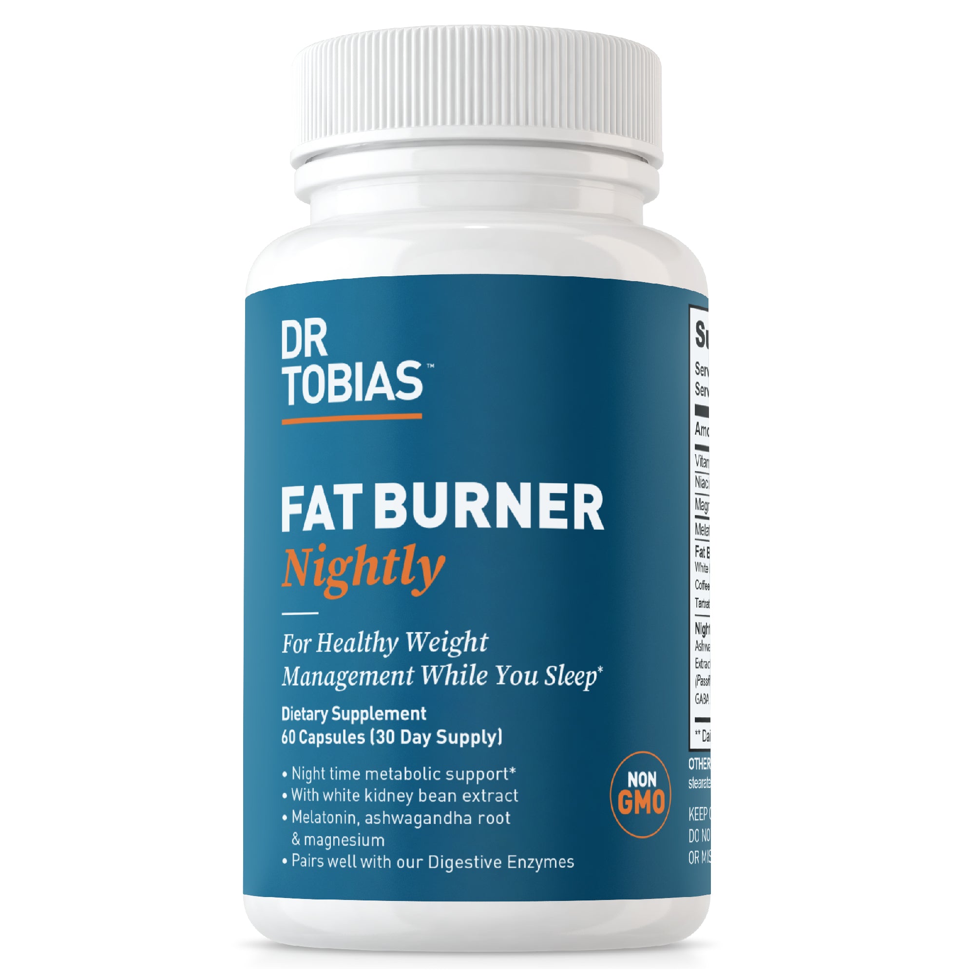 Dr. Tobias Fat Burner Nightly, Night Time Metabolic Support with White Kidney Bean Extract, Ashwagandha Root, Green Coffee Bean Extract & Melatonin