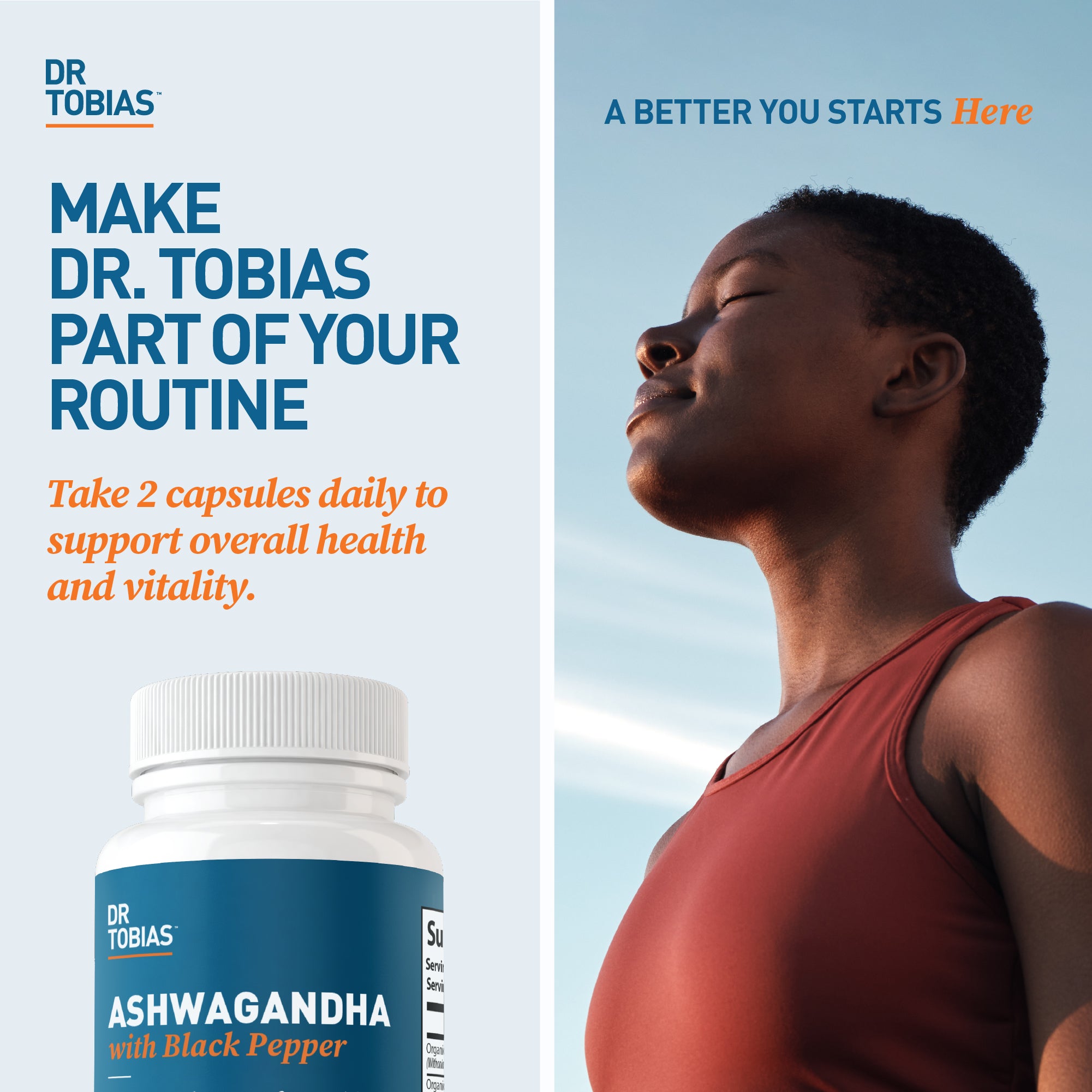 Dr. Tobias Ashwagandha Capsules, 1300mg Organic Ashwagandha Root Extract Per Serving with Black Pepper, Calming Adaptogen, Energy & Focus Supplement