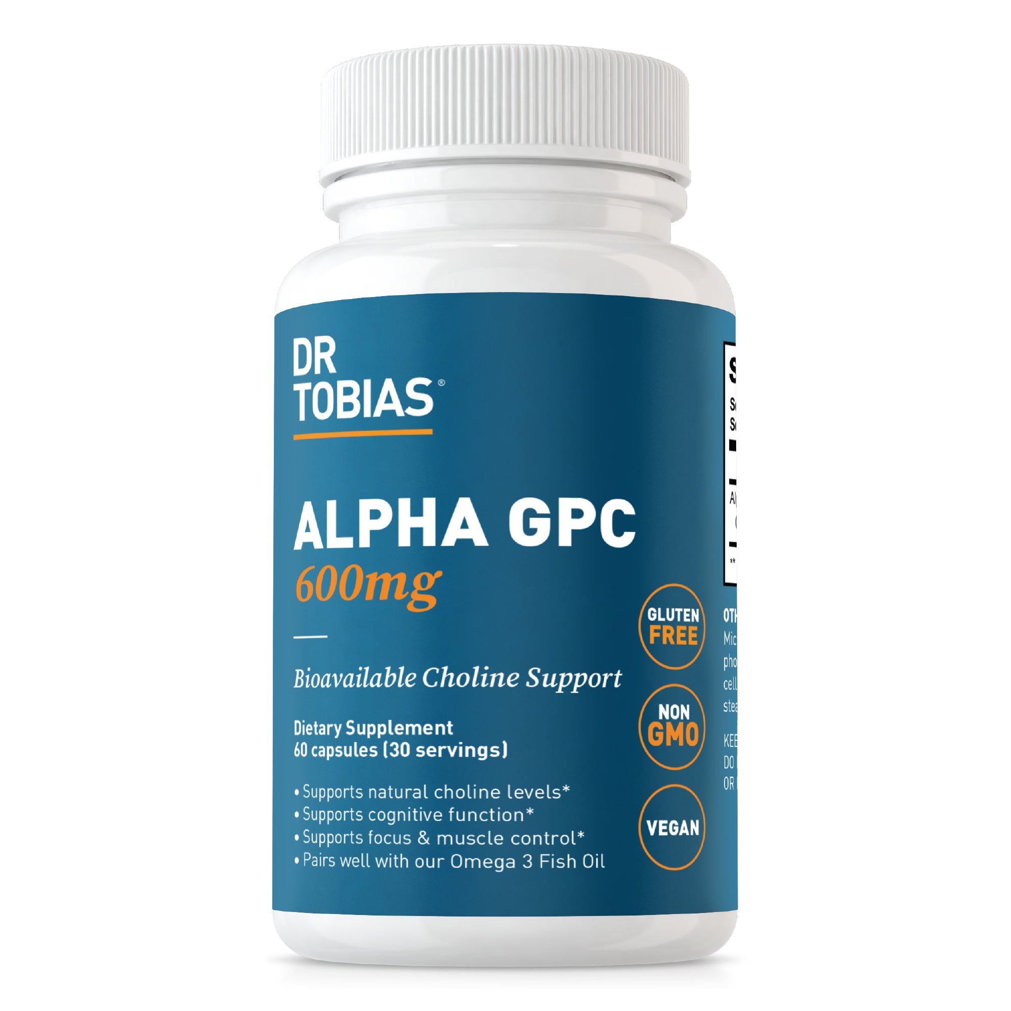 Dr. Tobias Alpha GPC 600mg Per Serving - Bioavailable Choline Supplements for Brain, Memory and Focus - Nootropic Alpha GPC Choline Supplement