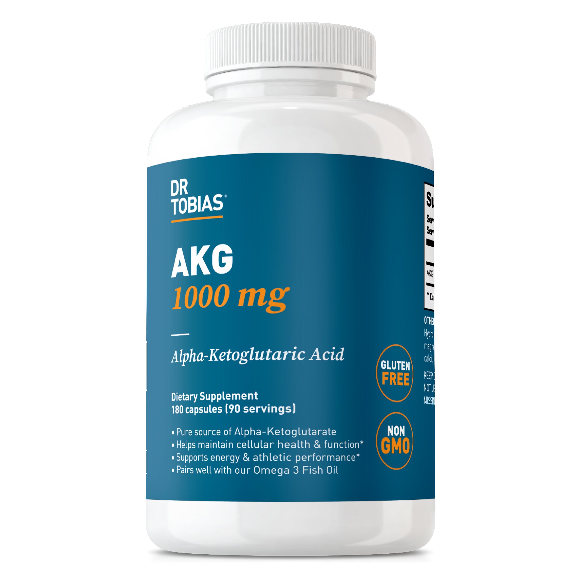 Dr. Tobias AKG Supplement 1000mg Per Serving, Bioavailable Alpha Ketoglutaric Acid, Supports Cellular Energy & Nitric Oxide Flow, Vegan
