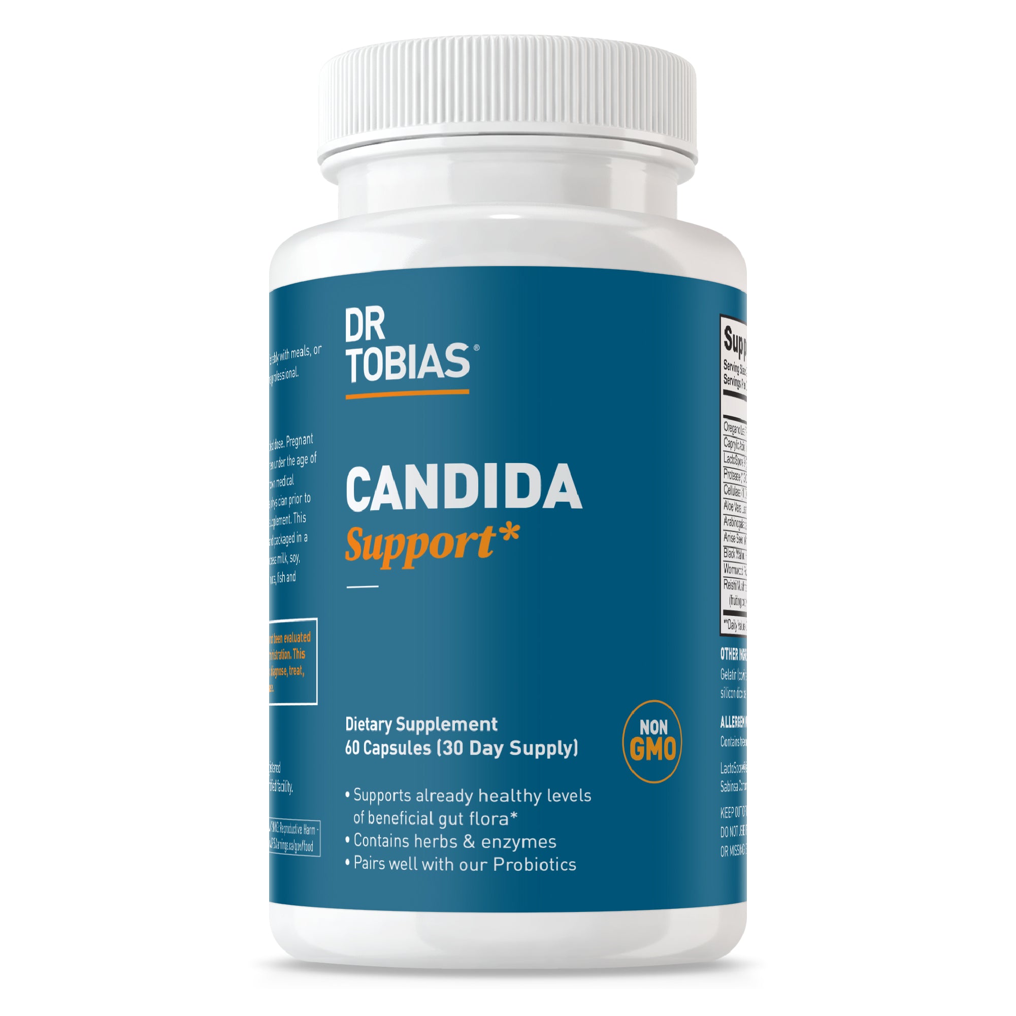 Dr. Tobias Candida Support, Gut Flora Balance Complex with Oregano, Caprylic Acid, Enzymes & Probiotics