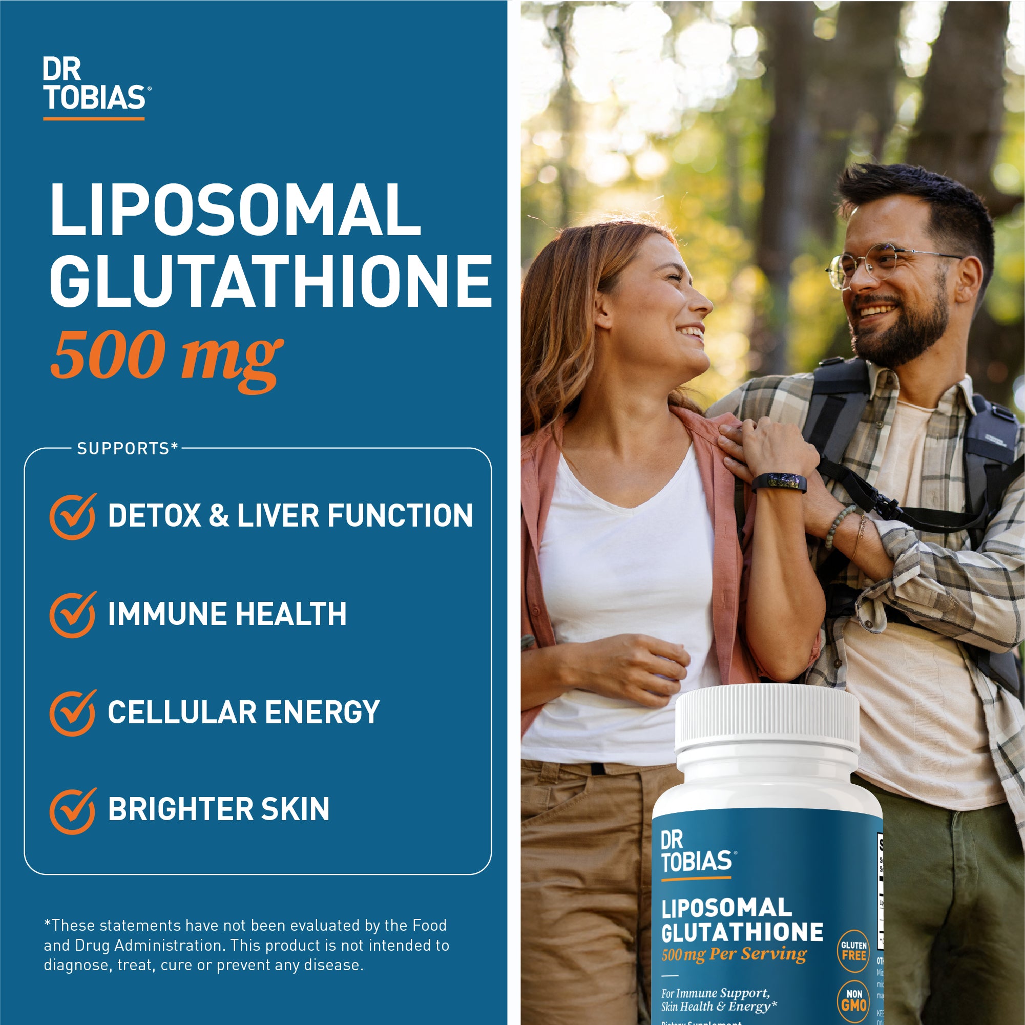 Dr. Tobias Liposomal Glutathione, 500mg Per Serving - Highly Bioavailable Glutathione Supplement, Supports Energy, Skin & Immune Health - Vegan