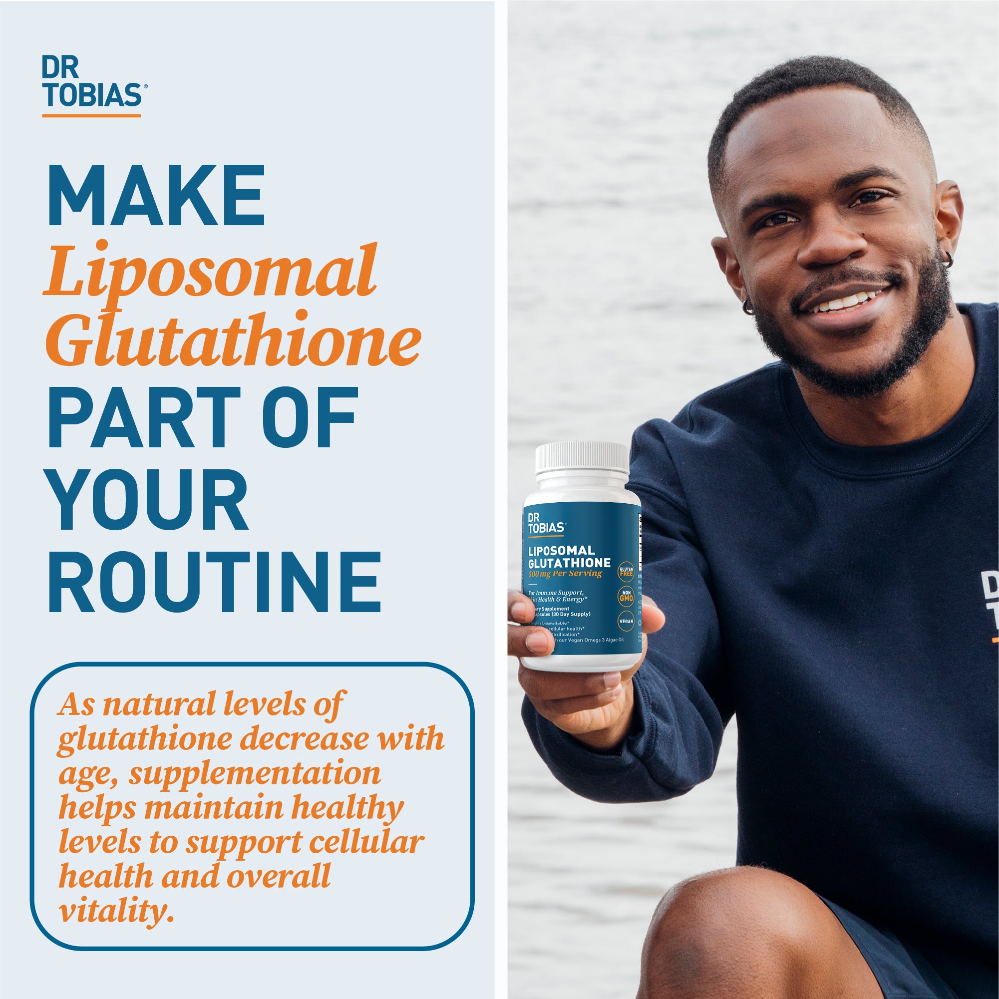 Dr. Tobias Liposomal Glutathione, 500mg Per Serving - Highly Bioavailable Glutathione Supplement, Supports Energy, Skin & Immune Health - Vegan